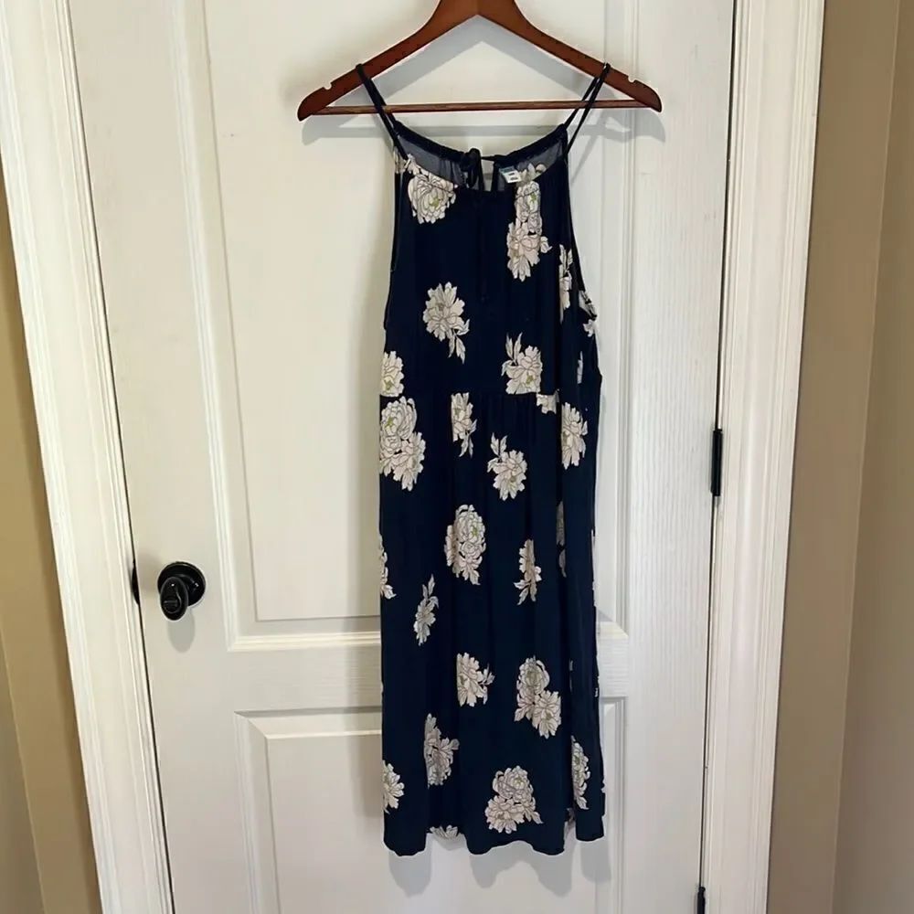 Old Navy Blue with Flowers Tie neck maternity Dress